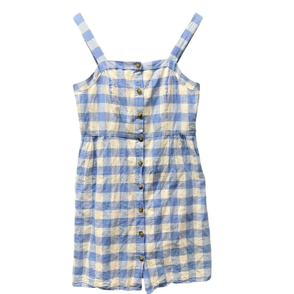 J. Crew Blue and White Gingham Button-Front Sundress